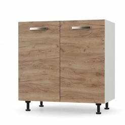 Alphab2b CHARLOTΤE Ντουλάπι Νεροχύτη 80x46.5x82εκ με μεταλλικά χερούλια Χρυσός Δρυς