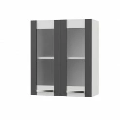 Alphab2b CHARLOTΤE Πάνω Ντουλάπι Με Τζάμι 60x30.5x71.8εκ με μεταλλικά χερούλια Γραφίτης