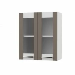 Alphab2b CHARLOTΤE Πάνω Ντουλάπι Με Τζάμι 60x30.5x71.8εκ με μεταλλικά χερούλια Μόκα