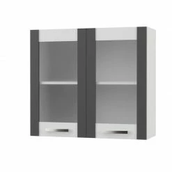 Alphab2b CHARLOTΤE Πάνω Ντουλάπι Με Τζάμι 80x30.5x71.8εκ με μεταλλικά χερούλια Γραφίτης