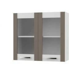 Alphab2b CHARLOTΤE Πάνω Ντουλάπι Με Τζάμι 80x30.5x71.8εκ με μεταλλικά χερούλια Μόκα