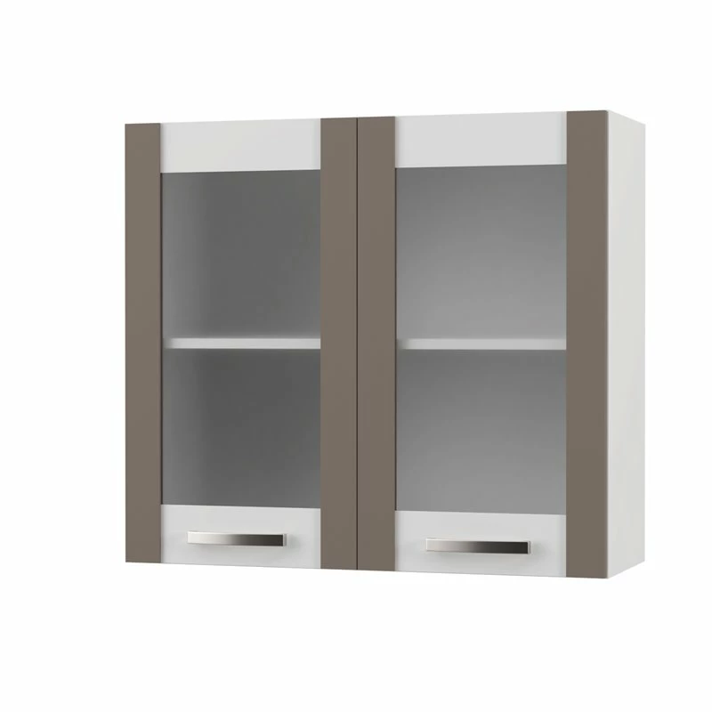 Alphab2b CHARLOTΤE Πάνω Ντουλάπι Με Τζάμι 80x30.5x71.8εκ με μεταλλικά χερούλια Μόκα