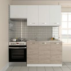 Alphab2b Κουζίνα Charlotte Σετ 3 Λευκή-Φυσ. Δρυς με μεταλλικά χερούλια Σετ 5 κουτιών 3 τρέχ. Μέτρα