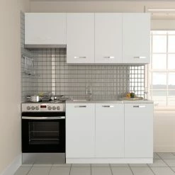 Alphab2b Κουζίνα Charlotte Σετ 3 Λευκή με μεταλλικά χερούλια Σετ 5 κουτιών 3 τρέχ. Μέτρα