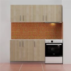 Alphab2b Κουζίνα ΕΡΗ με πάγκο, Δρύς ανοιχτό , Σετ 5 κουτιών, 180 Cm πάνω 120 Cm κάτω FIL-6205SET