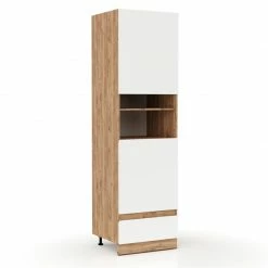 Alphab2b Επιδαπέδια στήλη κουζίνας Soft Λευκό με βελανιδιά Διαστάσεις 60x56x213,4εκ