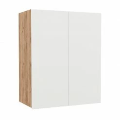 Alphab2b Επιτοίχιο ντουλάπι κουζίνας Soft Λευκό με βελανιδιά Διαστάσεις 60x30,5x72,8εκ