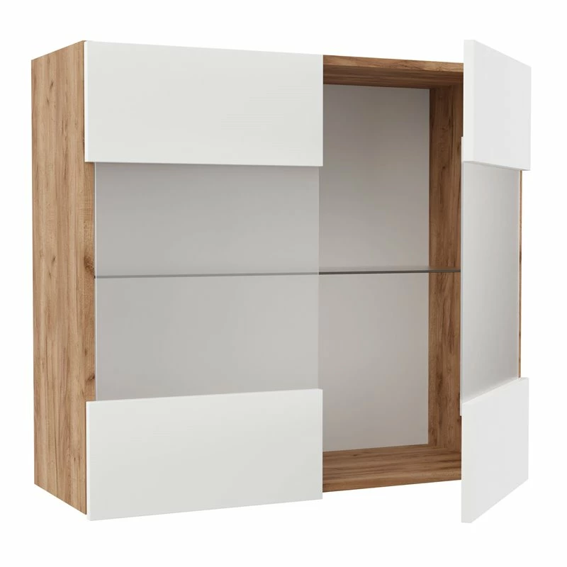 Alphab2b Επιτοίχιο ντουλάπι με τζάμι κουζίνας Soft Λευκό με βελανιδιά Διαστάσεις 80x30,5x72,8εκ - Image 2