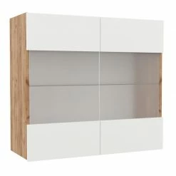 Alphab2b Επιτοίχιο ντουλάπι με τζάμι κουζίνας Soft Λευκό με βελανιδιά Διαστάσεις 80x30,5x72,8εκ