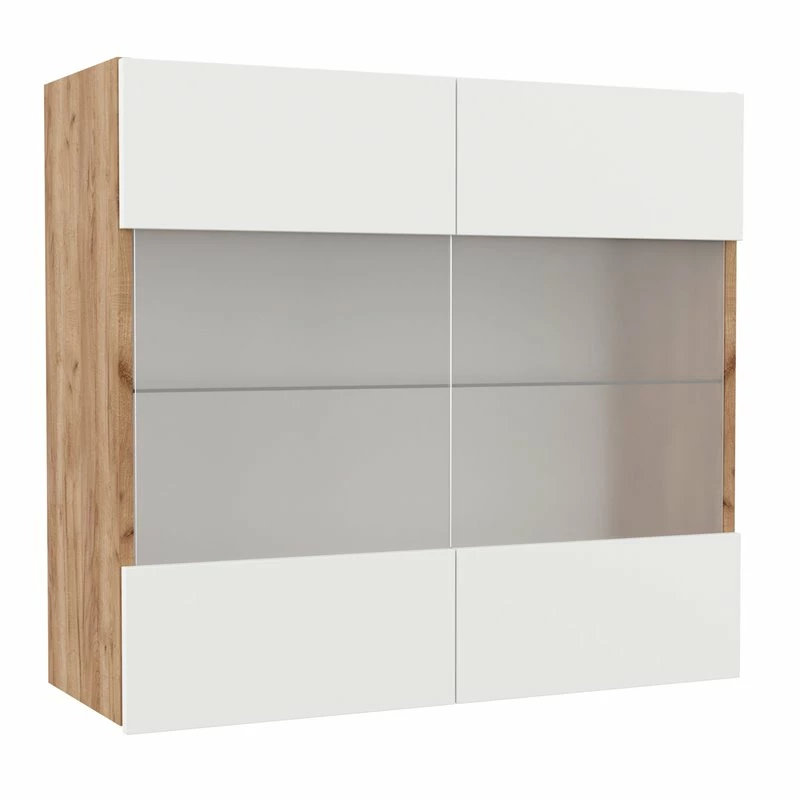 Alphab2b Επιτοίχιο ντουλάπι με τζάμι κουζίνας Soft Λευκό με βελανιδιά Διαστάσεις 80x30,5x72,8εκ