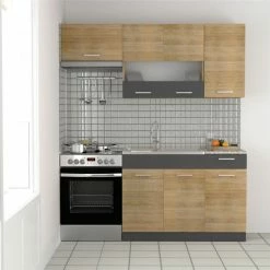 Alphab2b Κουζίνα Hrystyna Σετ 5 κουτιών Σονόμα-Γραφίτης 180 Cm πάνω 120 Cm κάτω TO-HRYSTYNA