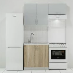 Alphab2b Κουζίνα Modest Σετ 3 Κουτιών Γκρι-Σονόμα Άνω Κουτιά 140cm Κάτω 80cm