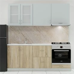 Alphab2b Κουζίνα Modest Σετ 6 Κουτιών Γκρι-Σονόμα Άνω Κουτιά 200cm Κάτω 200cm