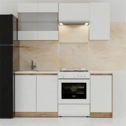 Alphab2b Κουζίνα Soft Σέτ 5 Λευκό με βελανιδιά Σέτ 5 κουτιών Άνω κουτιά 180εκ Κάτω 120εκ