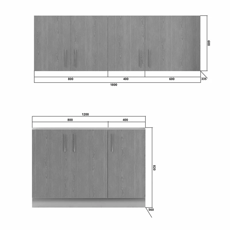 Alphab2b Κουζίνα ΕΡΗ Σετ 5 κουτιών Ανοιχτό Δρύς Άνω Κουτία Μήκος 180cm Κάτω Κουτιά 120cm - Image 2